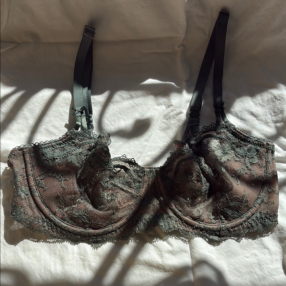 Victoria's Secret Lace Unlined Underwire Bra in Olive Green and Nude